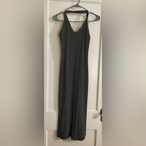 Black striped spaghetti strap long cotton dress